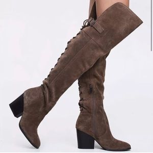 Brown suede knee high boots